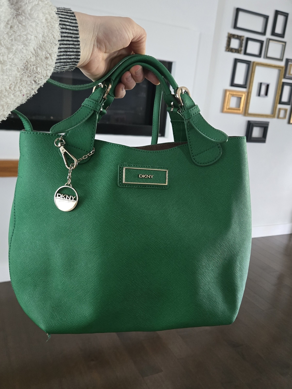DKNY Emerald Green Saffiano Tote with Gold Charm